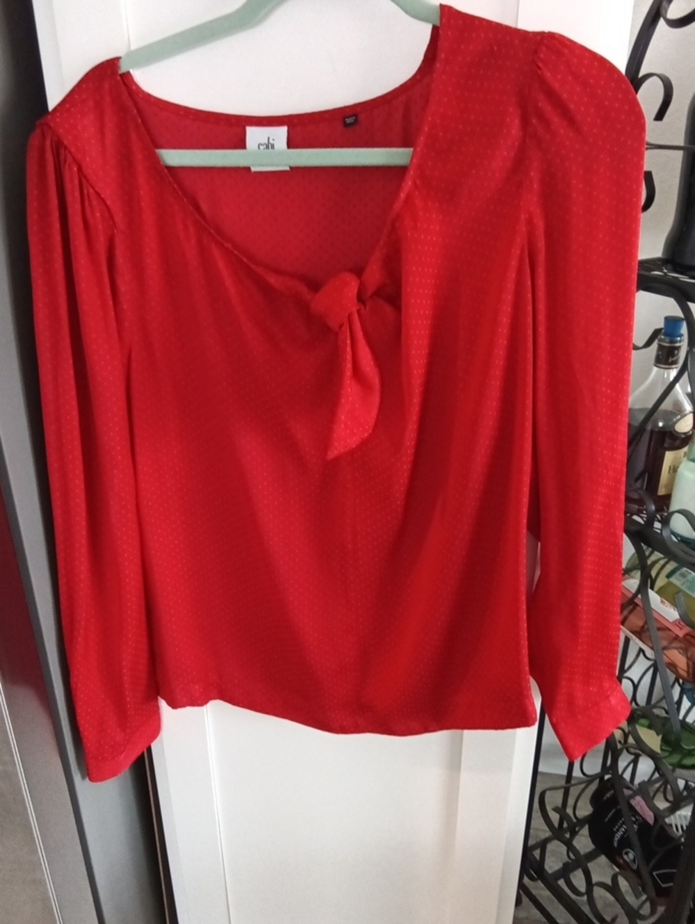 CAbi Red Tie-Neck Long-Sleeve Blouse